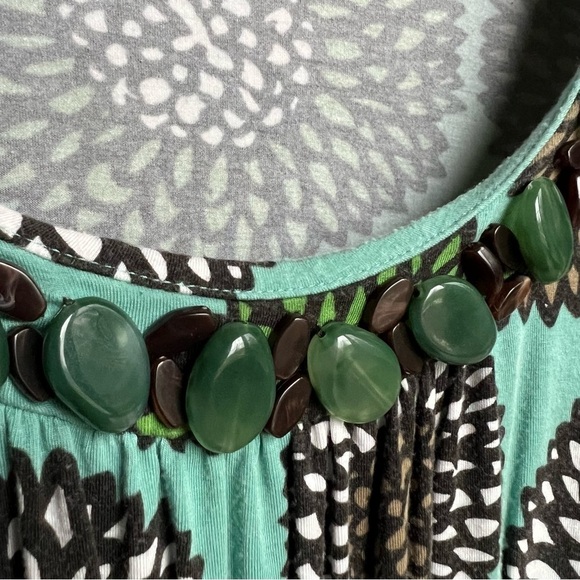 Boden Women’s Teal Floral Beaded Scoop Neck Viscose Blend Statement Dress, Small - Picture 6 of 14